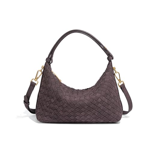Suede Shoulder Bag for Women Retro Crescent Woven Hobo Purses Slouchy Crossbody Handbag with Adjustable Strap