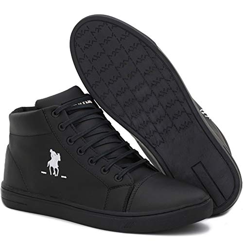 Tênis Estilo Botinha Casual Polo Plus Cano Alto Masculino Confort (42, Preto)
