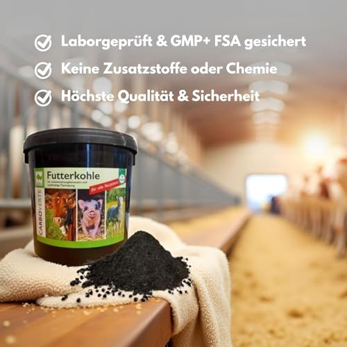 CarboVerte Nutztier-Futterkohle 3,5 kg – Höchste Standards für Futtermittelsicherheit, Bei Verdauungsproblemen & Durchfall bei Rindern, Schweinen, Geflügel - verbesserte Stallhygiene