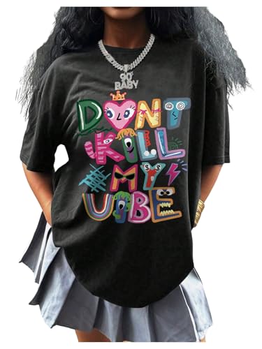 SHENHE Girl's Funny Graphic Tee Shirt Crew Neck Short Sleeve Loose Fitting Summer Top