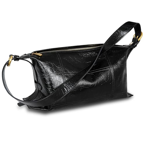 Iswee Leather Purses Black Shoulder Purse Designer Hobo Crossbody Bags for Women Satchel Handbags with Adjustable Strap