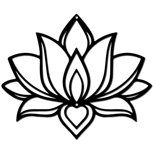 CREATCABIN Lotus Flower Metal Wall Art Iron Flower Wall Decor Hanging Black Hollow Out Lotus Silhouette Ornament Iron Sign for Yoga Studio Indoor Outdoor Home Office Decoration Gift Black 11.8x9.8Inch