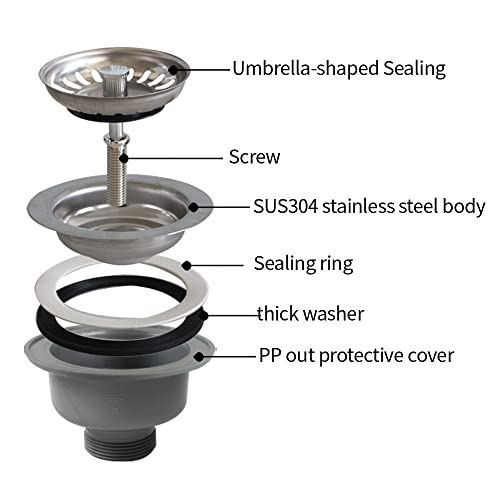 Talea SUS304 Stainless Steel Kitchen Sink Basket Strainer,114MM Valve for Kitchen Sink,XK223C048-U, White - Image 3