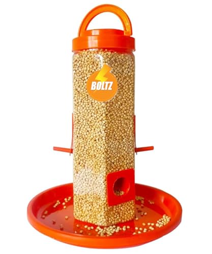 Image of Boltz Hanging Bird Feeder, 4 Feed Nozzle, Outdoor Hanging Bird Food Feeder, Bird Food Capacity Upto 1 Kg, Bird Feeder for Balcony, Ideal for All Kind and Stages Birds-(Orange)