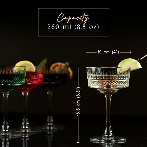 GOSOYO Juego de 4 Copas Vintage Coupé (8,8 oz/260 ml) de Champán, Vino, Martini, Copas de cóctel, Copa de Ginebra y Prosecco, Copas Champagne Cristal(4 Pack)