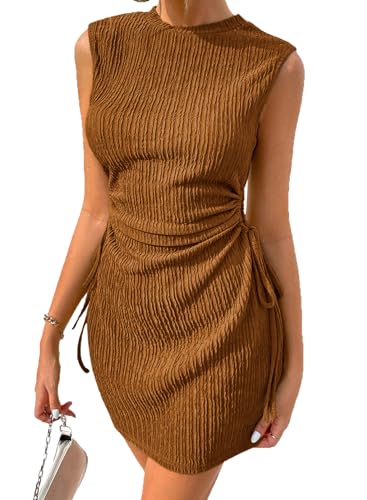 Image of Acelitt Women's Summer Dresses 2026 Beach Casual Crewneck Loose Sundress Ribbed Cut Out Mini Dress