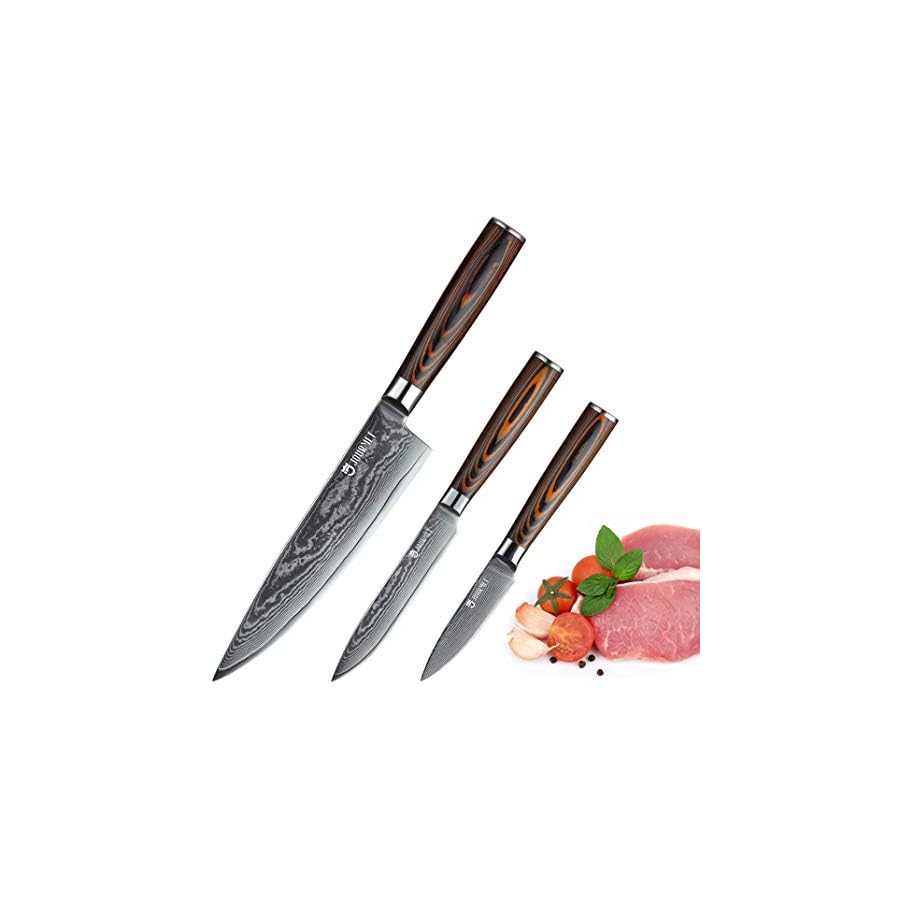 Jourmet-3PC-Damascus-Knife-Set-with-Japanese-VG10-Super-Steel-Core-Professional-67-layer-Handmade-PAKKA-Wood-Handle-with-SS-430-Bolster JOURMET 3PC Damascus Knife Set with Japanese VG10 Super Steel Core, Professional 67-layer Handmade PAKKA Wood Handle with S/S 430 Bolster