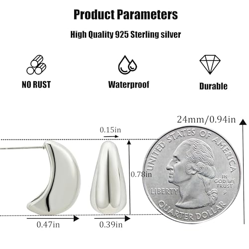 Small Hoop Earrings for Women No Tarnish - Dainty Chunky Silver Earrings Trendy 925 Sterling Silver Plated Hypoallergenic Teardrop Hoops Earring for Women Silver Jewelry Gift