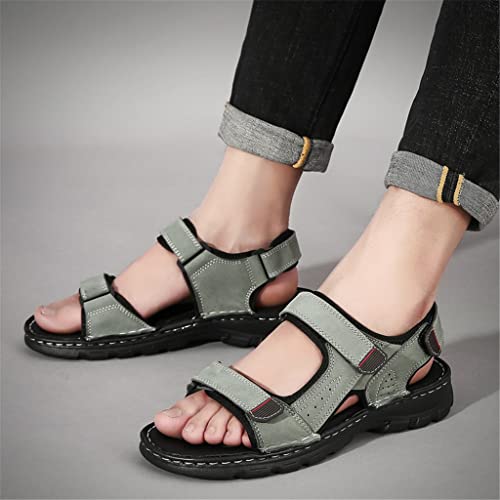Leather Beach Sandals Men's Casual Shoes Outdoor Comfort Breathable Soft Street Fashion Classic Sandals for Male (Color : Green, Size : 10code) (Green 10.5code)3