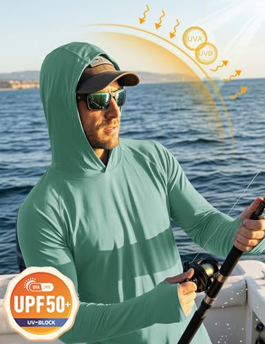 Image of MAGCOMSEN Men's Hooded UPF 50+ Sun Protection T Shirts Long Sleeve Athletic Fishing Shirts Rash Guards