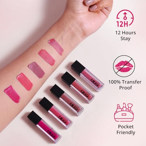 Image of Enn Long Lasting Semi Matte nourishing soft Liquid Lipsticks With 12 Hour Coverage, Transferproof, Highly Pigmented Godness of Natural Ingredients of Ghee,Vitamin-E & Rosemary-Pack Of 5 (Pretty Pinks)
