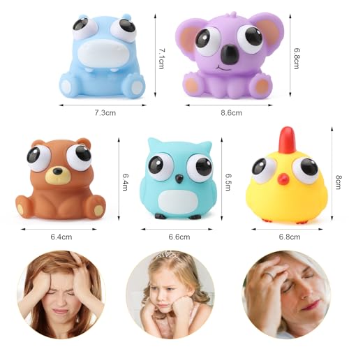 HENGBIRD 5 Stück Tiere Stress Spielzeug Lustig Augen Out Squeeze Spielzeug quetsch Anti Stress Spielzeug Kinder stressball Anti Stress Tier Erwachsene Squishy Toy, Kindergeburtstag gastgeschenke