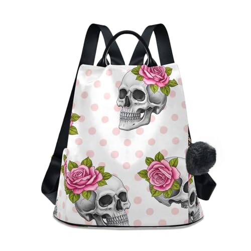 Sac à dos voyage femme crânes roses gris robuste avec poche zippée secrète et grand volume
