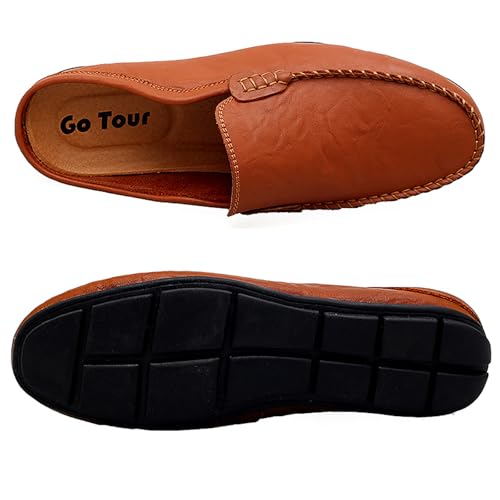 Image of Go Tour Mens Mules Clog Slippers Breathable Punching Leather Slip on Shoes Casual Loafers
