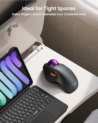 ProtoArc Wireless Bluetooth Trackball Mouse, EM03 NL Ergonomic Rollerball Mouse Rechargeable Computer Mice, 3 Device Connection, Compatible with PC, iPad, Mac, Windows-Purple Ball - Thumbnail 7