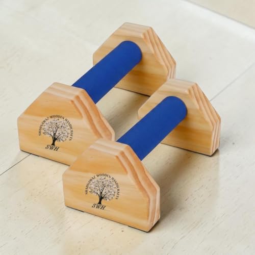 Image of Push-Up Bars, Handcrafted Wooden Parallettes, Non-Slip Base, Ergonomic 25 cm Handles, Natural Wood (Multicolor)