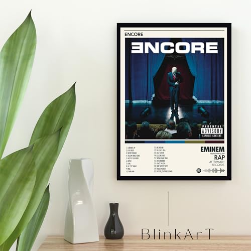 Image of BLINKART Eminem - Encore Wall Photo Frames | Wall Art for Bedroom, Living Room, Studio or Office | Album Cover Print with Spotify Song Link QR Code | Gift for Fans - 8x12 In