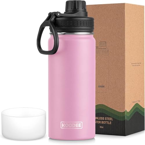 Image of koodee Insulated Water Bottle, 18 oz Stainless Steel Double Wall Vacuum Wide Mouth Sport Bottle with Leakproof Spout Lid (Pink)