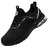 LARNMERN Sicherheitsschuhe Herren Arbeitsschuhe S1 Leicht Stahlkappenschuhe Atmungsaktive rutschfest Luftkissen Schutzschuhe mit Stahlkappe Sportlich Sommer (40 EU,Schwarz)