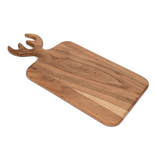 Edhas Acacia Wood Cutting Board With Antler Handle Decorative Serving Board For Kitchen, For Cheese Pizza Bread For Christmas, Birthday, Wedding, (15" X 7" X 0.65") #TOP19