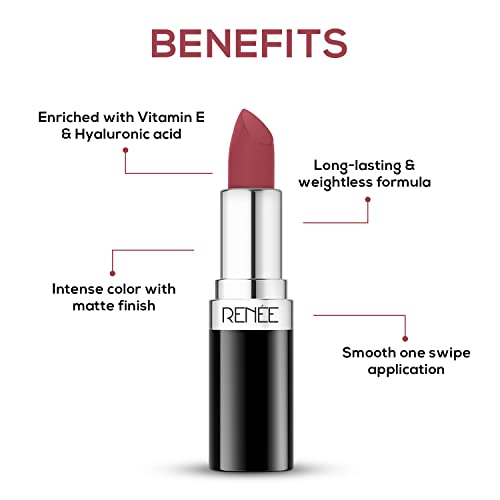 Image of RENEE Stunner Matte Lipstick - Brave Heart 4gm| Intense Color Pay Off, Full Coverage Long Lasting Weightless Velvety Formula with One Swipe Application| Enriched with Vitamin E & Hyaluronic Acid