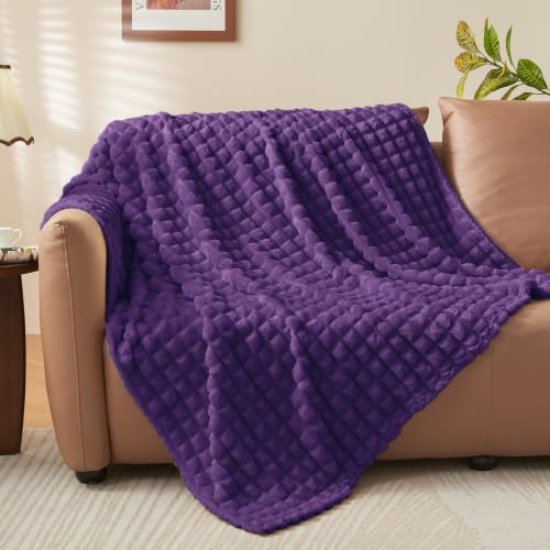 Image of BEDELITE 3D Checked Purple Fleece Throw Blanket for Couch, 50x60 Inches