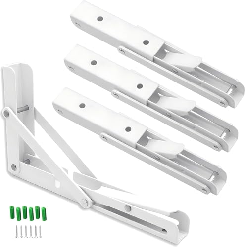 Ghbunuz 堅塁金物 棚受け金具 4個 折畳み l字金具 折畳みテーブルヒンジ 壁掛けテーブル 折り畳み リクライニング金具 折りたたみ 収納 (40cm,ホワイト)