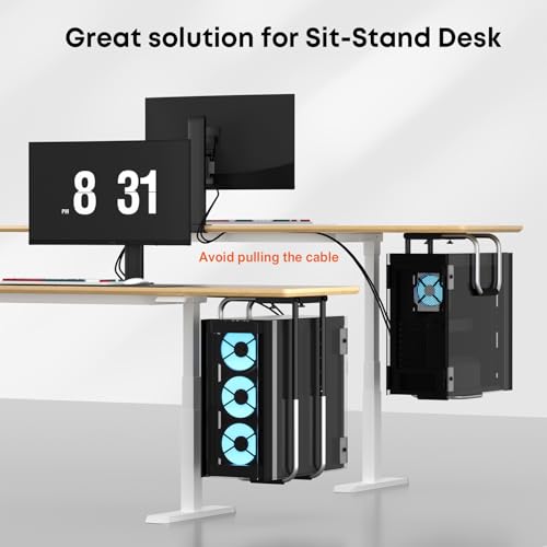 Verstellbare PC-Halterung unter schreibtisch für meisten Computergehäuse,Heavy Duty Computergehäuse-Halterung mit Schutzpolster,Hervorragende Luftzirkulation Maximale Tragfähigkeit 30 kg-Schwarz