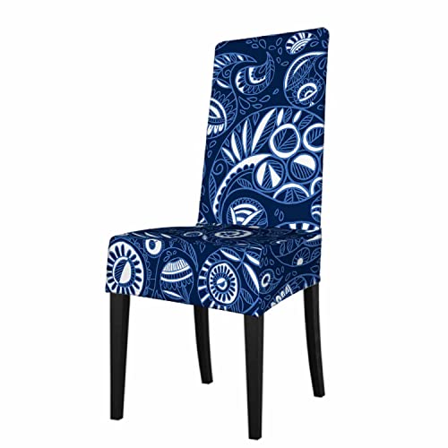 Numland Blue Paisley Pattern Chair Covers Traditional Bohemian Motif Anti-Dust Chair Seat Protector Stretchable Washable Polyester For Home Dining Room Decor 1 Pack #TOP8