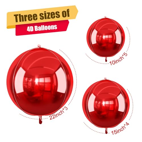 Image of 12PCS Metallic Red Round Foil Balloons 22 inch 15 inch 10 inch Large Mylar Balloons | Shiny Red 4D Ball Balloons for Birthday Party, Graduation, Wedding, Christmas, New Year, Disco Prom Party Decorations