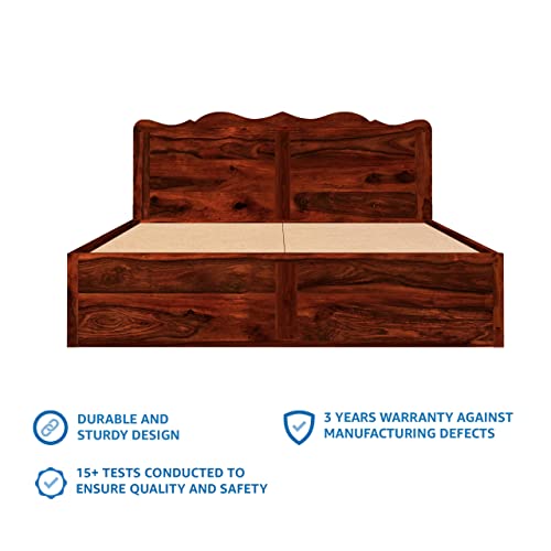 Image of Solid Sheesham Wood Mehraab Queen Size Bed with Box Storage | Palang Cots Wooden Double Beds for Bedroom, Living Room, Hotel and Home (Honey Finish)