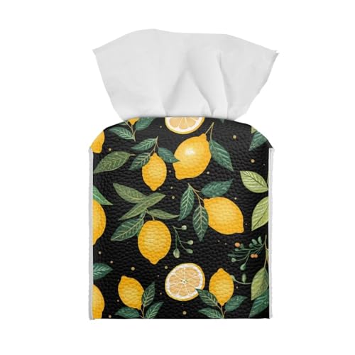 Poceacles Funda para caja de pañuelos con estampado de hojas verde limón, soporte cuadrado de piel sintética para baño, encimera, oficina, coche, mesita de noche, tienda de campaña al aire libre, mesa