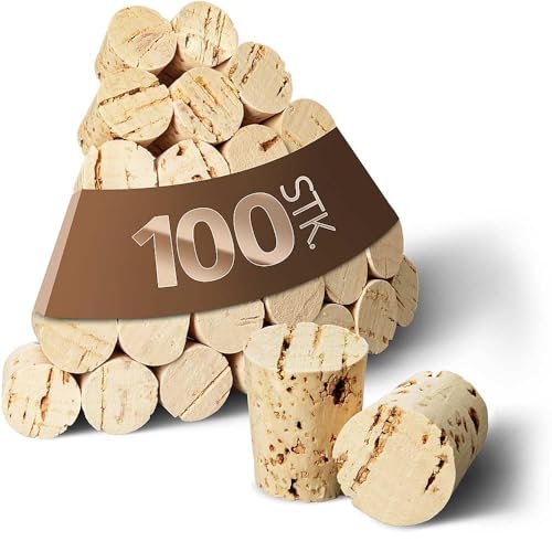 Tuuters 100 Spitzkorken für Reagenzgläser, Medizinkorken, Länge = 22 mm, ⌀ = 16 zu 13 mm (22x16/13)