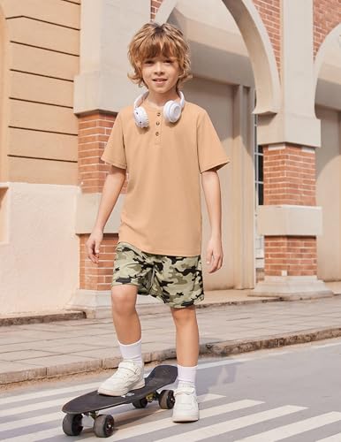 Image of Arshiner Boy's Textured Button Up Shirt and Shorts Set 2 Piece Summer Beach Outfit for 5~12 Years Kids
