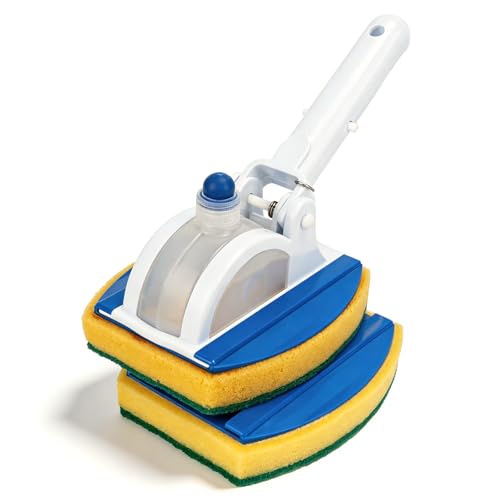 KGC Handheld Pool Scrub Brush with a Replacement Sponge Pool Must Have Scouring Sponge Pad - Non-Scratch Cleaner for Pool Tile Grout Vinyl Liners Spas Hot Tubs Kitchen & Bathroom Tub Shower