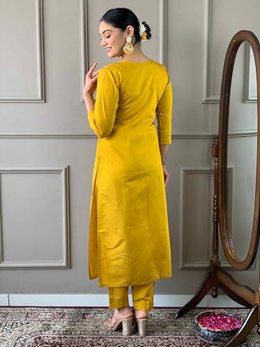Image of Shiv Textiles Cotton Blend Solid Regular Kurta Sets for Women (JDA-Gauri-Yellow-S
