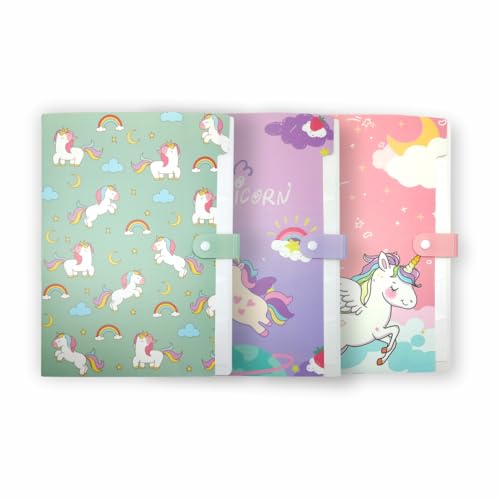 Image of Crackles Unicorn File Folder with Button Lock - Unicorn Theme Certificates Holder with 6 Layers, Office Documents File, Expandable Folders for Documents (Pack of 10, Random Print)