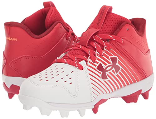 Under Armour 3025601 Baby Boys Leadoff Mid Junior Rubber Molded Cleat Baseball Shoe, (600) Red/White/White thumb #6