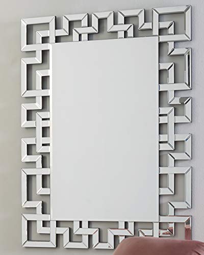 Signature Design By Ashley Jasna Contemporary Rectangular Accent Mirror With Greek Key Design, Silver #TOP14