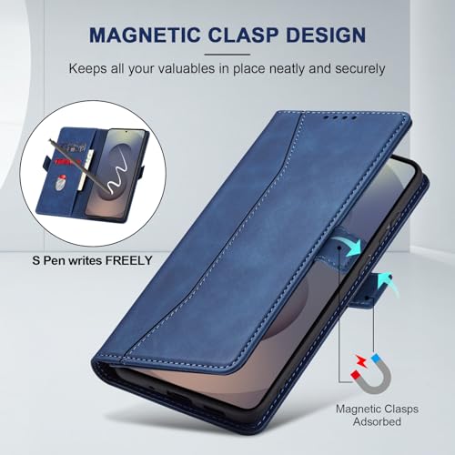 Image of Jasonyu Flip Wallet Case for Samsung Galaxy S26 Ultra 5G,Leather Magnetic Folio Cover with Card Holder,Kickstand - TPU Shockproof Durable Protective Phone Case,Blue