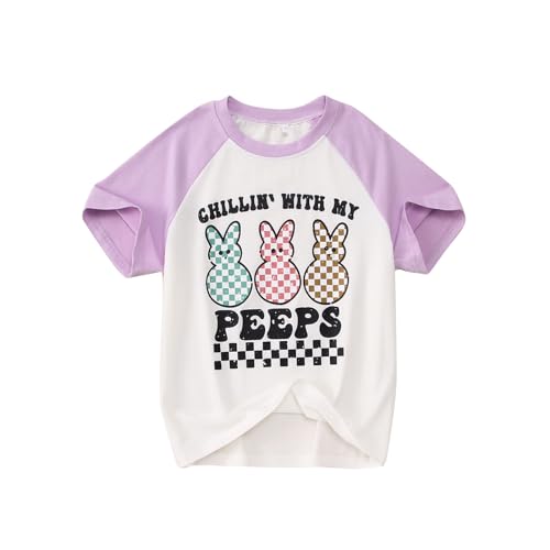 MODNTOGA Boys Girls Easter Outfit Bunny Graphic T-Shirt Chillin' with My Peeps Letter Print Short Sleeve Tee Tops