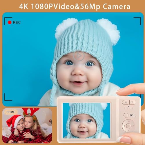 Image of 4K Digital Camera for Photography, 56MP Point and Shoot Camera with Autofocus, 20X Zoom, Anti-Shake, Video Camera for Adults, Teens, and Beginners (Pink).