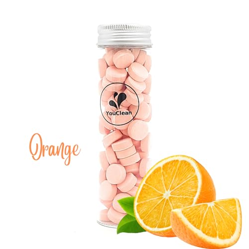 YouClean 90 Toothpaste Tablets in Refill/Recycle Glass Tube - for Travel and Daily Home Office Use - Nano Hydroxyapatite, Fluoride-Free, Vegan (Orange90)
