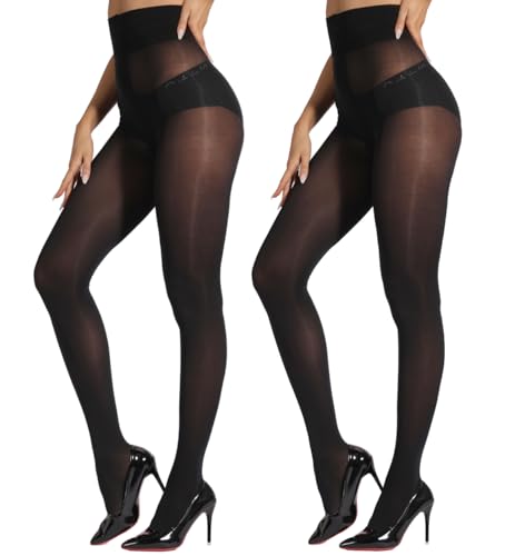 2 Pairs Indestructible Tights for Women,Rip Resistant Pantyhose, 40D Semi Sheer Control Top High Waist Tights