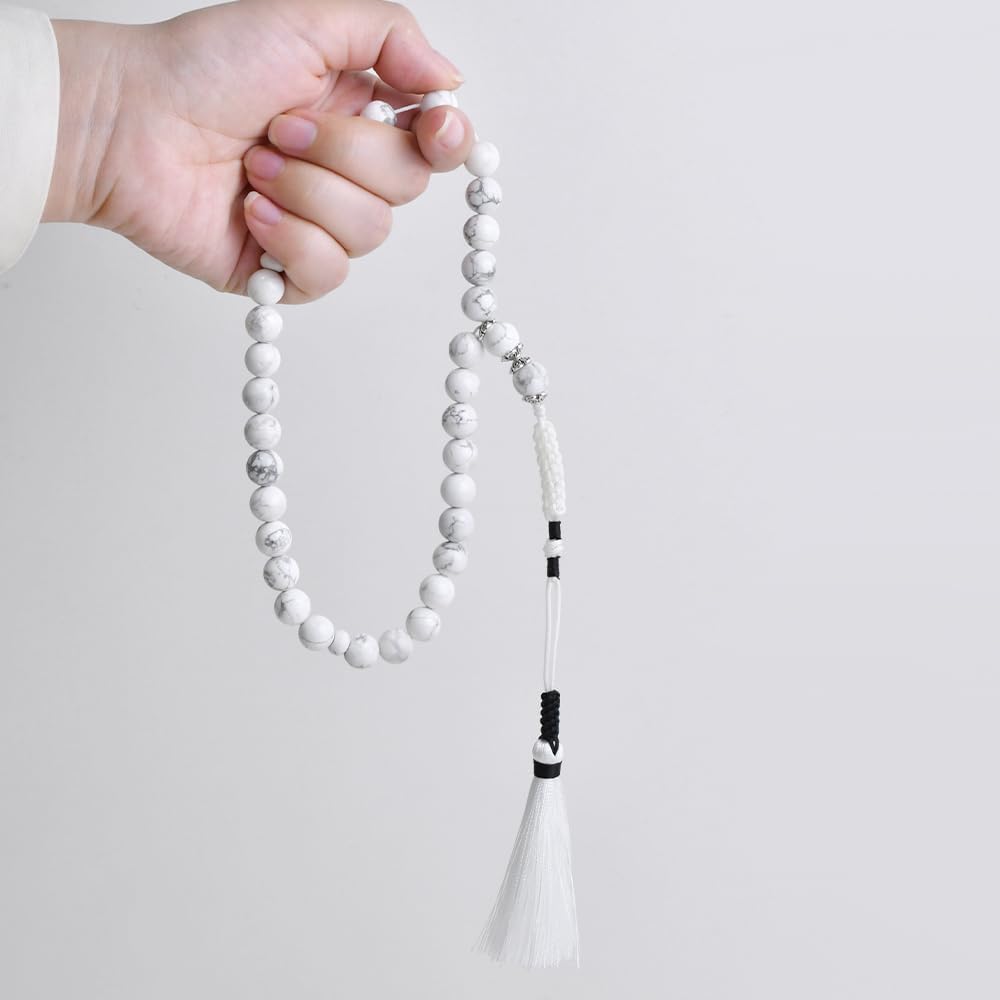Muslim Prayer Beads - Islamic Gifts - Tasbih Prayer Beads - Zikr, Dhikr Subha - Chapelet - Tasbeeh - Handmade Sibha - Eid Gifts (Natural Stone Howlite, 33 Beads-10mm)