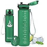 Baomay Botella de Agua Deportiva 500ml, Adultos/Niños Bottle con Filtro, Bidon de Bebidas Plástico Tritan, para Gimnasio, Ciclismo, Trekking | Sin-BPA & Impermeable & Reutilizable (Bosque Verde)