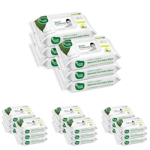 Image of Mother Sparsh Natural Care Baby Wipes 60 Pcs (Pack of 24) I 100% Plant Made Fabric From Forest Land | Fresh+Cleanse (with Cucumber) Plant Powered Wet Wipes For Baby I Cotton Cloth Like Bigger Sheets