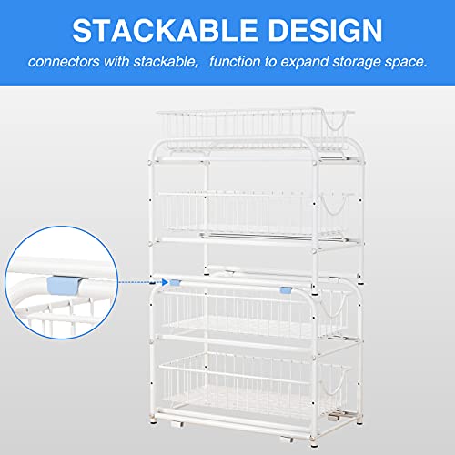 AIYAKA 2 Tier Stackable Sliding Basket Organizer Drawer For Kitchen And