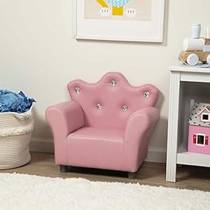 Melissa & Doug Pink Faux Leather Child’s Crown-Back Armchair (Kid’s Furniture) - Princess Chair For Toddlers, Children's Furniture, Pink Chair For Kids Melissa Doug Pink Faux Leather Childs Crown Back Armchair Kids Furniture Princess Chair For Toddlers Childrens Furniture Pink Chair For Kids