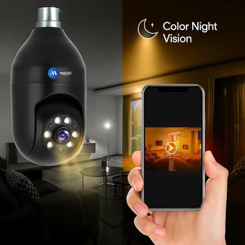 Image of Maizic Smarthome 3MP HD WiFi CCTV Camera for Home Indoor & Outdoor | PTZ Bulb Camera with Color Night Vision | Motion Detection | Two-Way Audio | Siren Alarm | Smart Security WiFi Camera